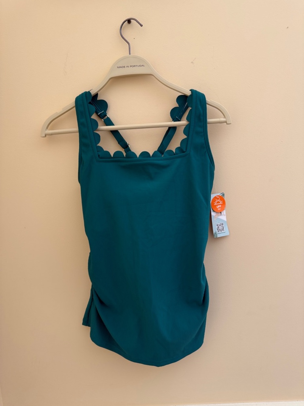 Scallop-Trim Swim Tank Top in Teal for Women Sz Medium
